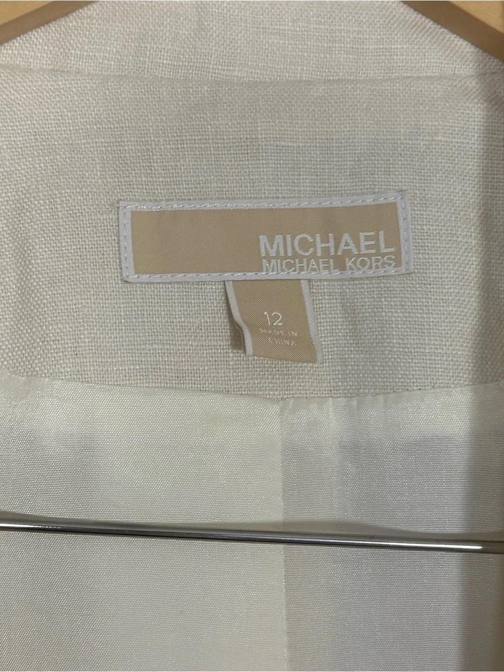Michael Michael Kors 100% Linen Blazer White Ruched Sleeve Womens 12